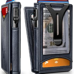 BULLIANT Men Wallet Money Clip Wallet Slim For Gift Men 9Cards-Metal Credit Card Case in Magnetic Leather Flip