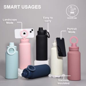 2025 New Outdoor Large Capacity Mobile Phone Magnetic Bracket Stainless Steel Sports Large Mouth Thermos Mug 1L