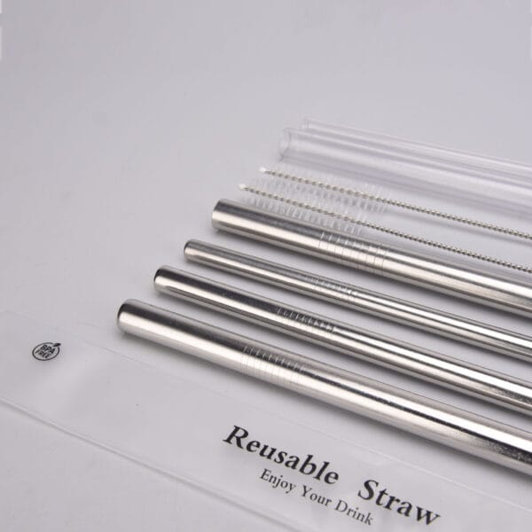 TRITAN Milk Tea Drink Reuse 304 Stainless Steel Metal Extended Straw Set Water Cup Straw