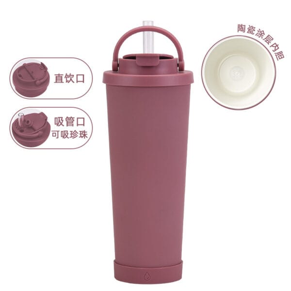 830ml Ceramic Coated Inner Iiner Stainless Steel Absorbable Pearl Carrying Handle Vacuum Thermos Mug - 图片 14