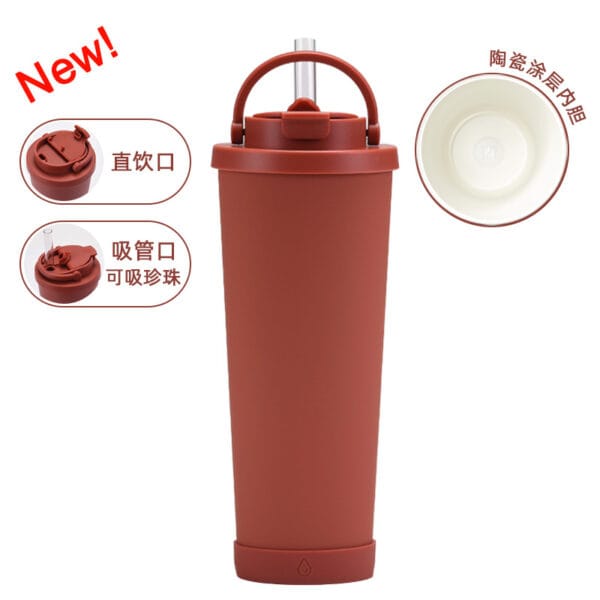 830ml Ceramic Coated Inner Iiner Stainless Steel Absorbable Pearl Carrying Handle Vacuum Thermos Mug - 图片 3