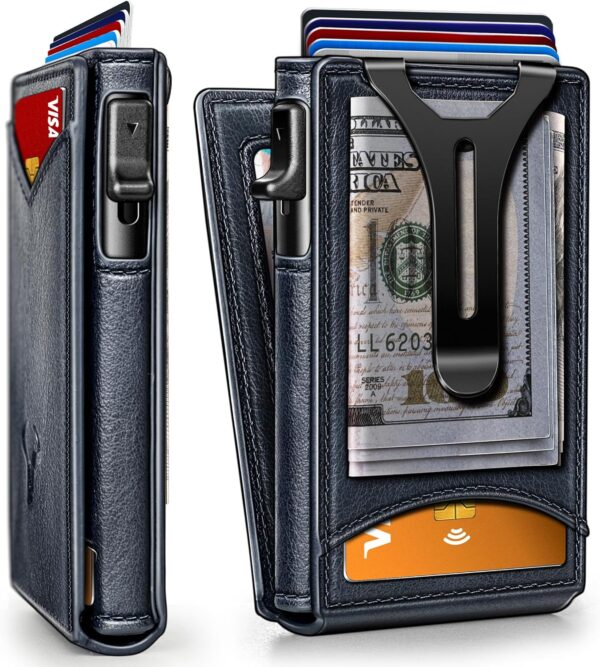 BULLIANT Men Wallet Money Clip Wallet Slim For Gift Men 9Cards-Metal Credit Card Case in Magnetic Leather Flip - 图片 6