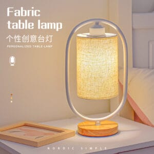 Nordic Table Lamp Bedroom Simple Personality Creative New Chinese Fabric Retro Solid Wood Atmosphere Bedside Night Light