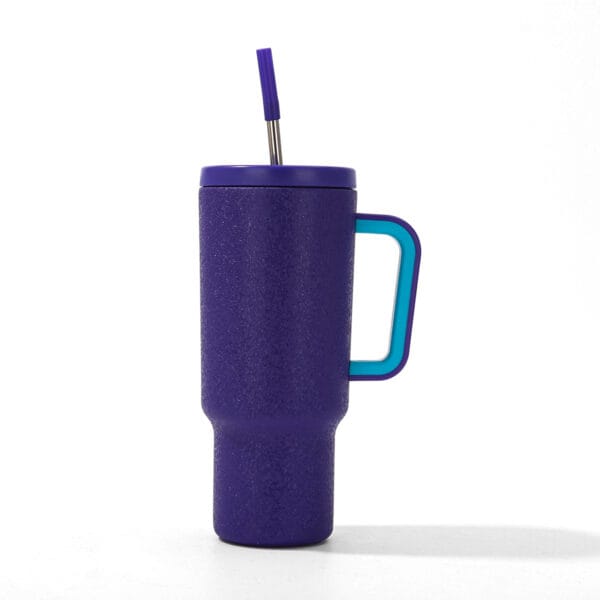 40oz Gradient Rainbow Paint Big Mac Handle Outdoor Straw Stainless Steel Tumbler - 图片 3