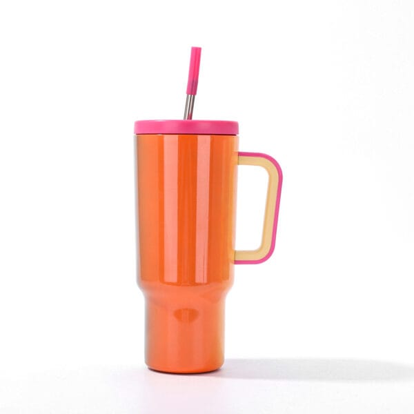 40oz Gradient Rainbow Paint Big Mac Handle Outdoor Straw Stainless Steel Tumbler - 图片 4