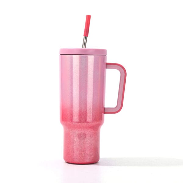 40oz Gradient Rainbow Paint Big Mac Handle Outdoor Straw Stainless Steel Tumbler - 图片 8